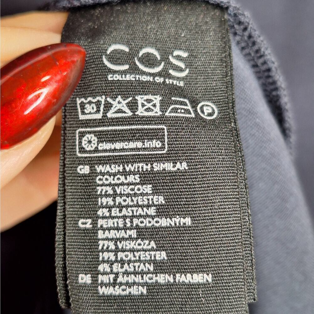 COS Day Dress Tie Neck Shift Cocoon Navy Small Jersey Minimalist Career Capsule - Picture 5 of 10